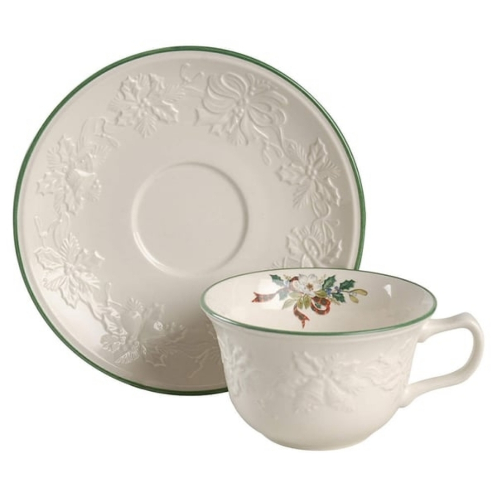 Vintage Mikasa Holiday Season Flat Cup And Saucer Set